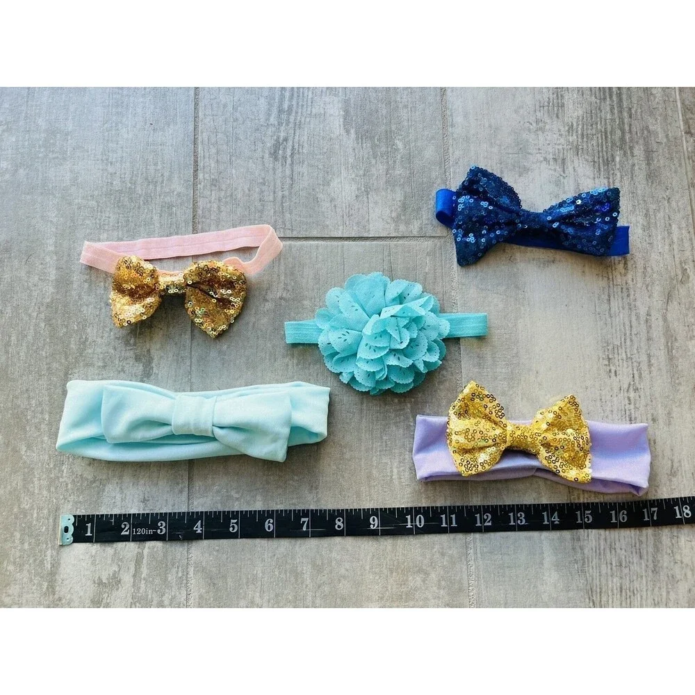 Baby Toddler Girl Headband Set of 5 Hair Accessories Bow Elastic Head Wrap 0-12m